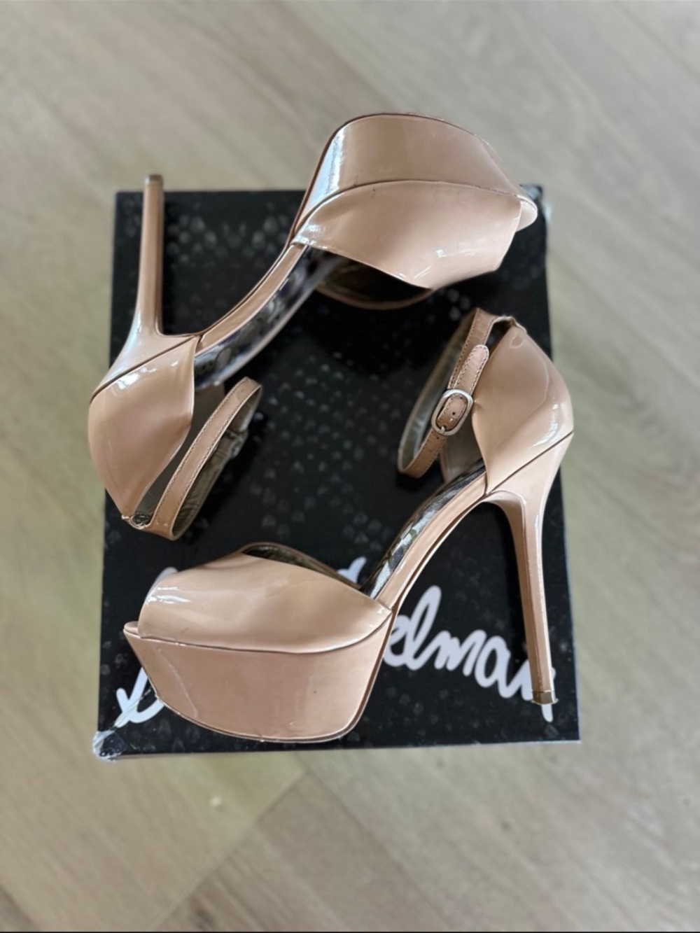 Sam Edelman Blush Patent Leather Peep-Toe Platform Heels - Picture 6 of 12